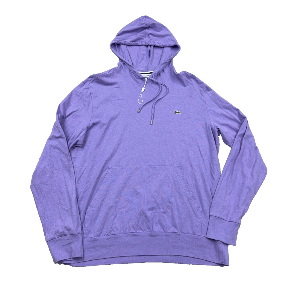 Lacoste Shirt Men XL Purple Tee Hoodie Hooded Pullover Thin Lavender